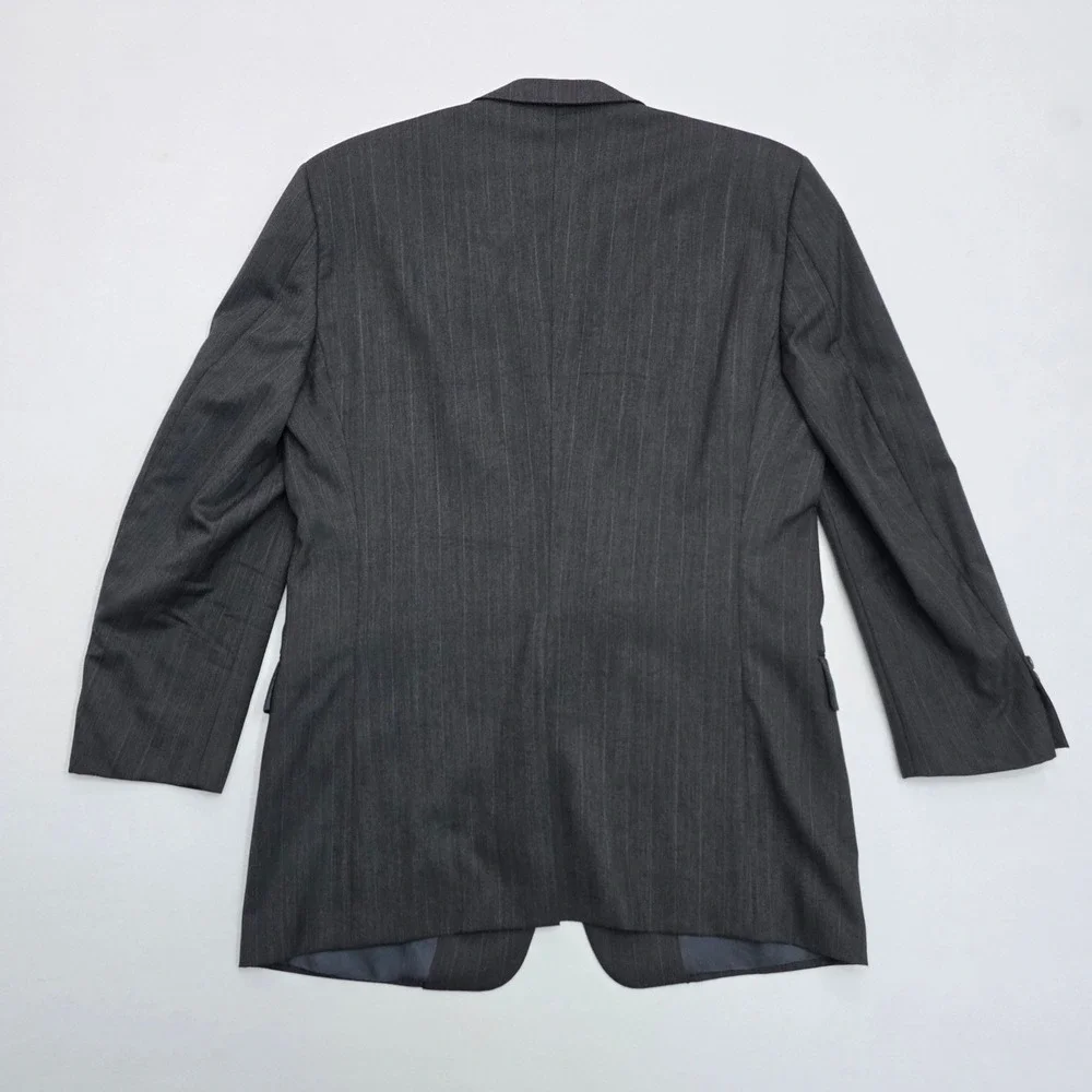 Hickey Freeman Nordstrom Mens 44L Wool Pinstripe Blazer Jacket Charcoal Grey 44L
